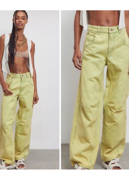 BDG Denim - BDG Wide Leg Baggy Barrel Jeans Lime Green Denim 24 Waist Urban Outfitters EUC